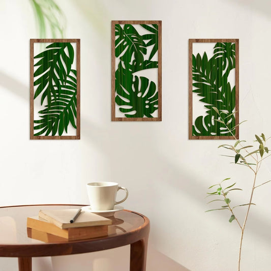 3PCS Boho Wooden Leaf Wall Hanging Decor