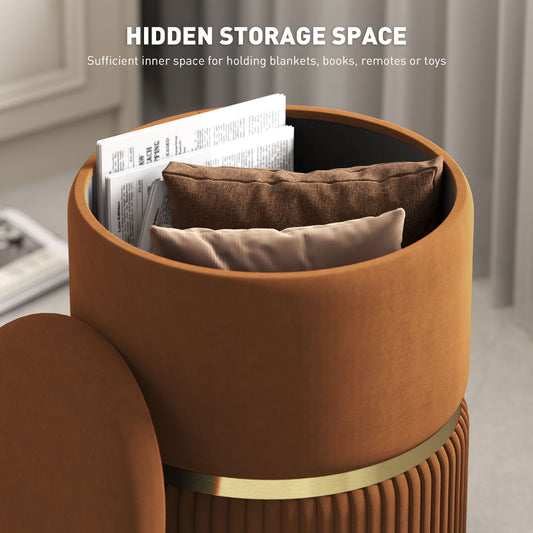 Round Storage Foot Stool, Velvet-Feel Fabric Upholstered Pouffe