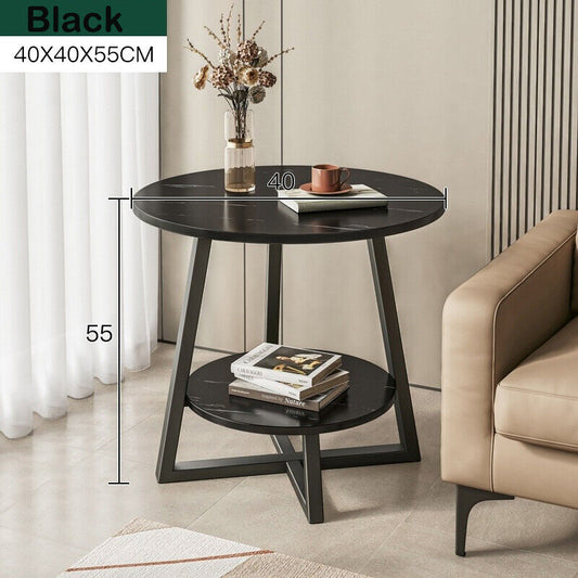 Small round Sofa Side Table Coffee End Table 2 Tier Shelf Living Room Bedroom