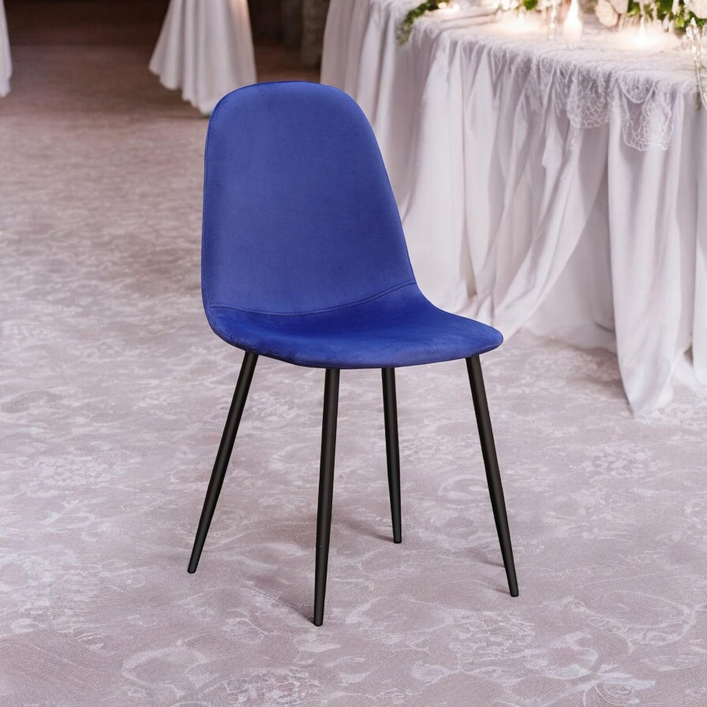 Blue Velvet Dining Chair Blue Padded Metal Legs for Kitchen Chair Home Decor