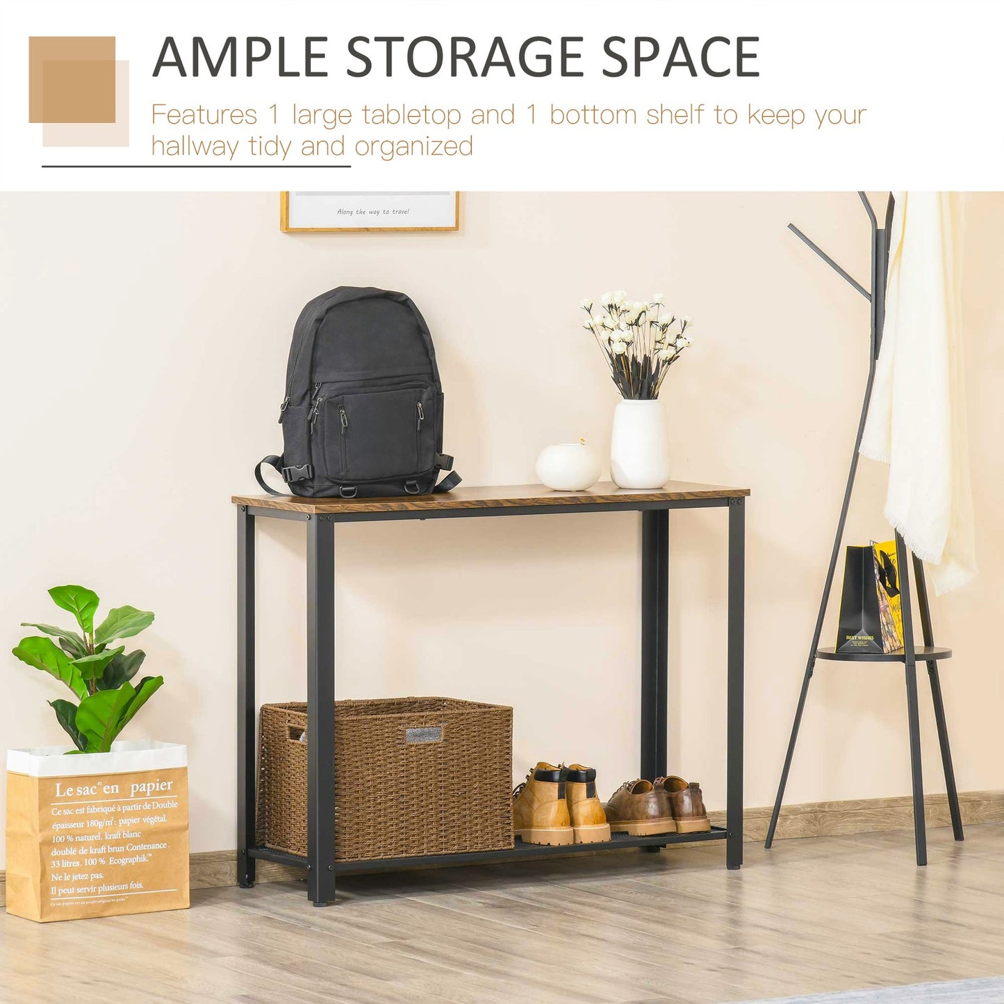 2-Tier Console Table Side/End Table W/ Mesh Shelf Entryway Hallway Furniture