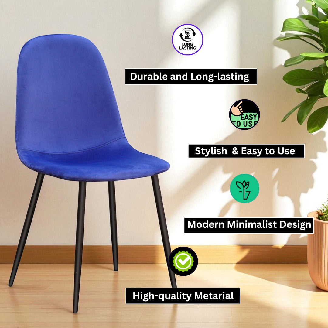 Blue Velvet Dining Chair Blue Padded Metal Legs for Kitchen Chair Home Decor