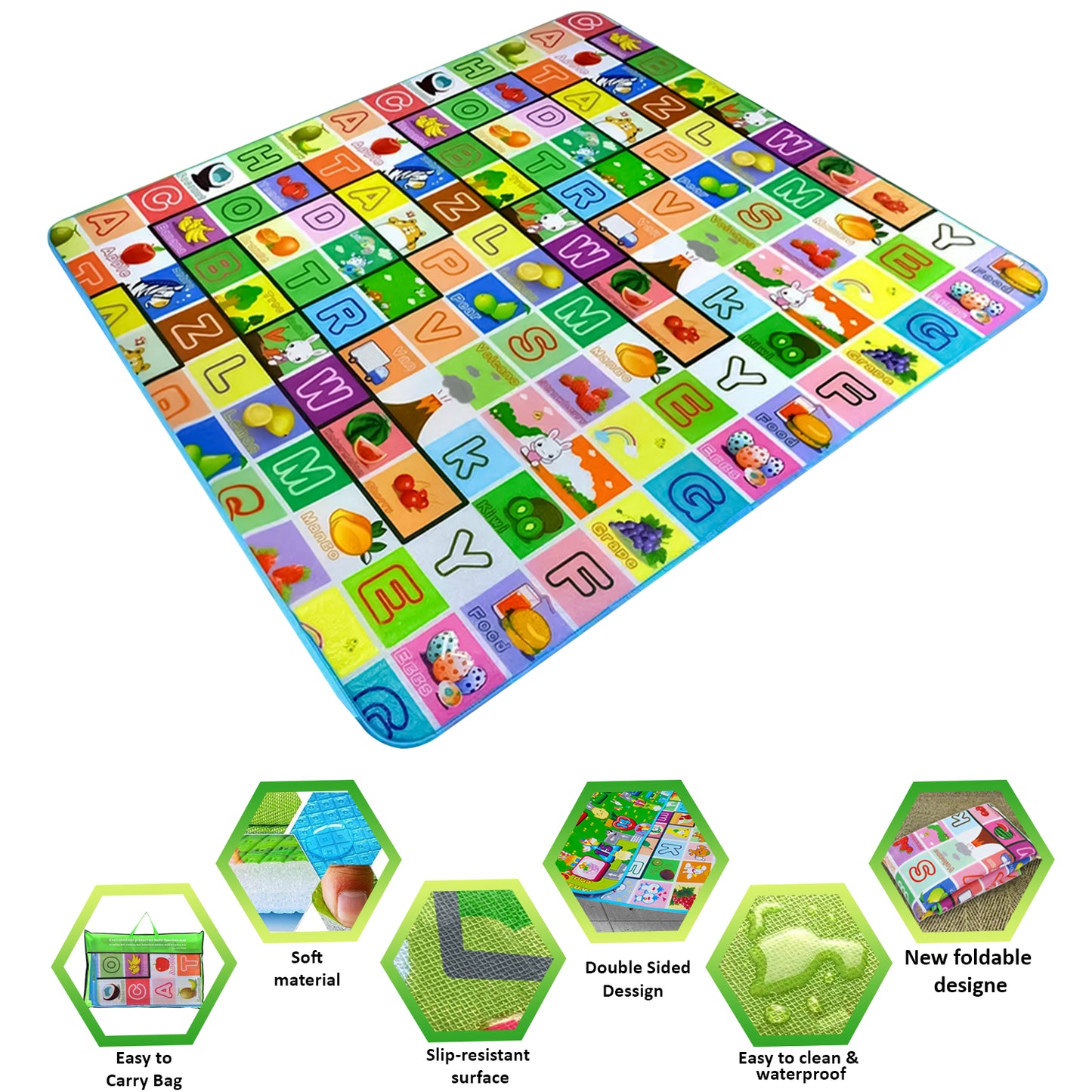 200X180CM KIDS CRAWLING 2 SIDE PLAY MAT EDUCATIONAL GAME SOFT FOAM PICNIC CARPET