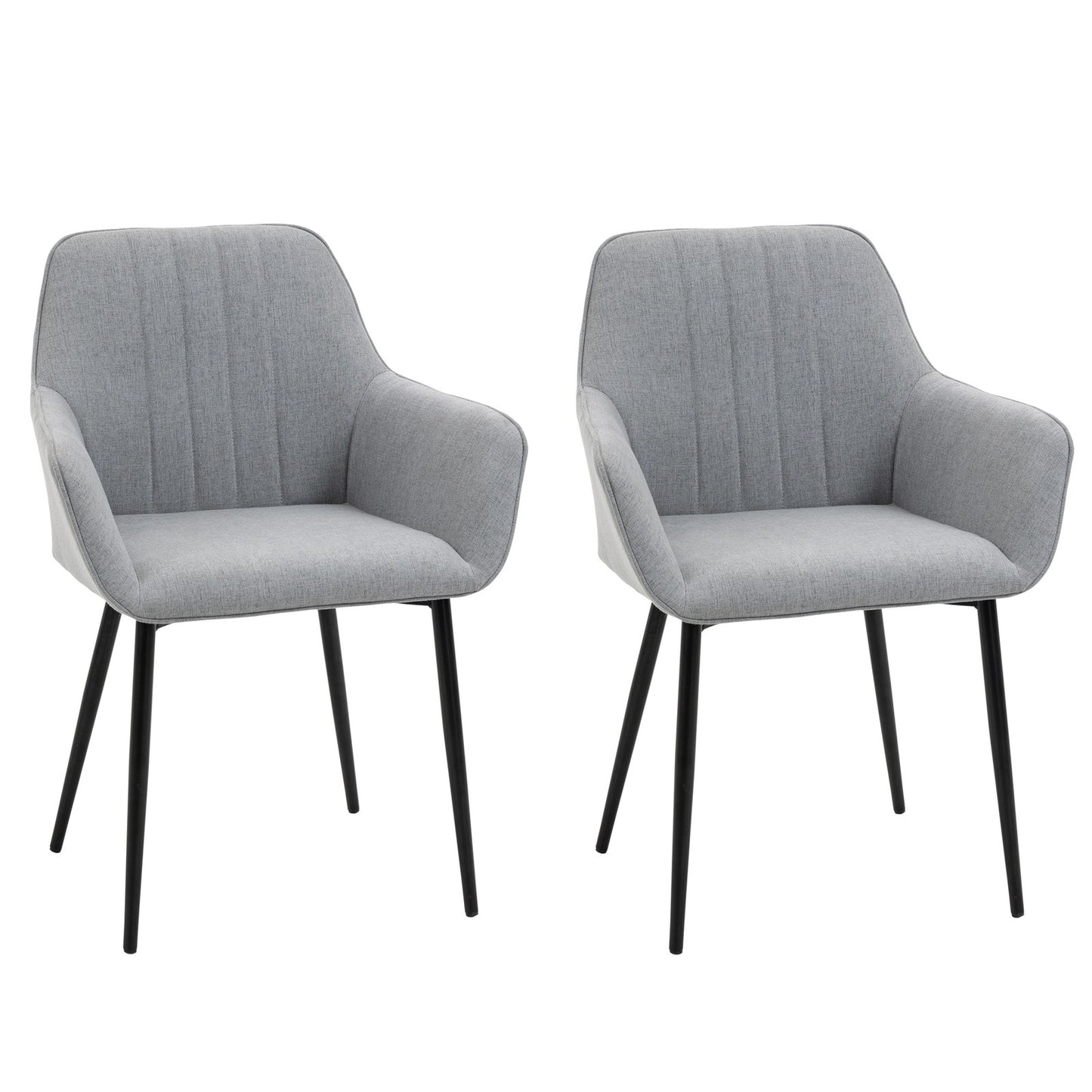 Dining Chairs Set of 2, Linen Fabric Accent Chairs Metal Legs, Light Grey