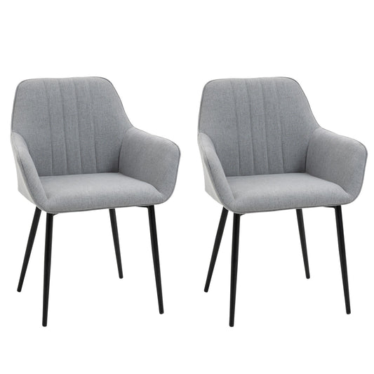 Dining Chairs Set of 2, Linen Fabric Accent Chairs Metal Legs, Light Grey