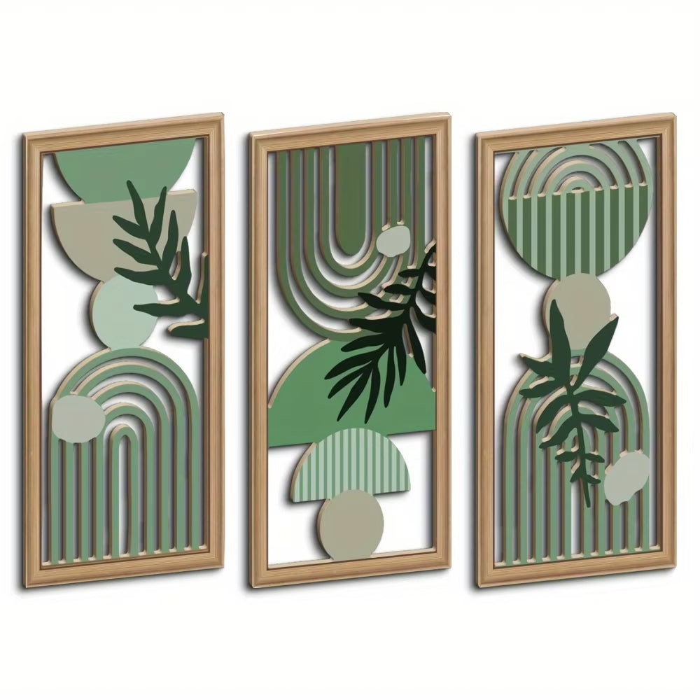 3PCS Boho Wooden Leaf Wall Hanging Decor