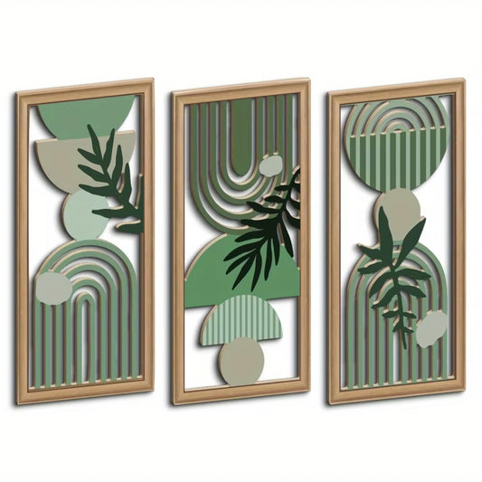 3PCS Boho Wooden Leaf Wall Hanging Decor