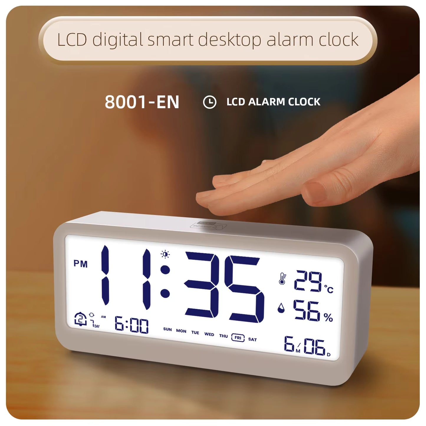 8001-EN LED Alarm Clock with Temp & Humidity
