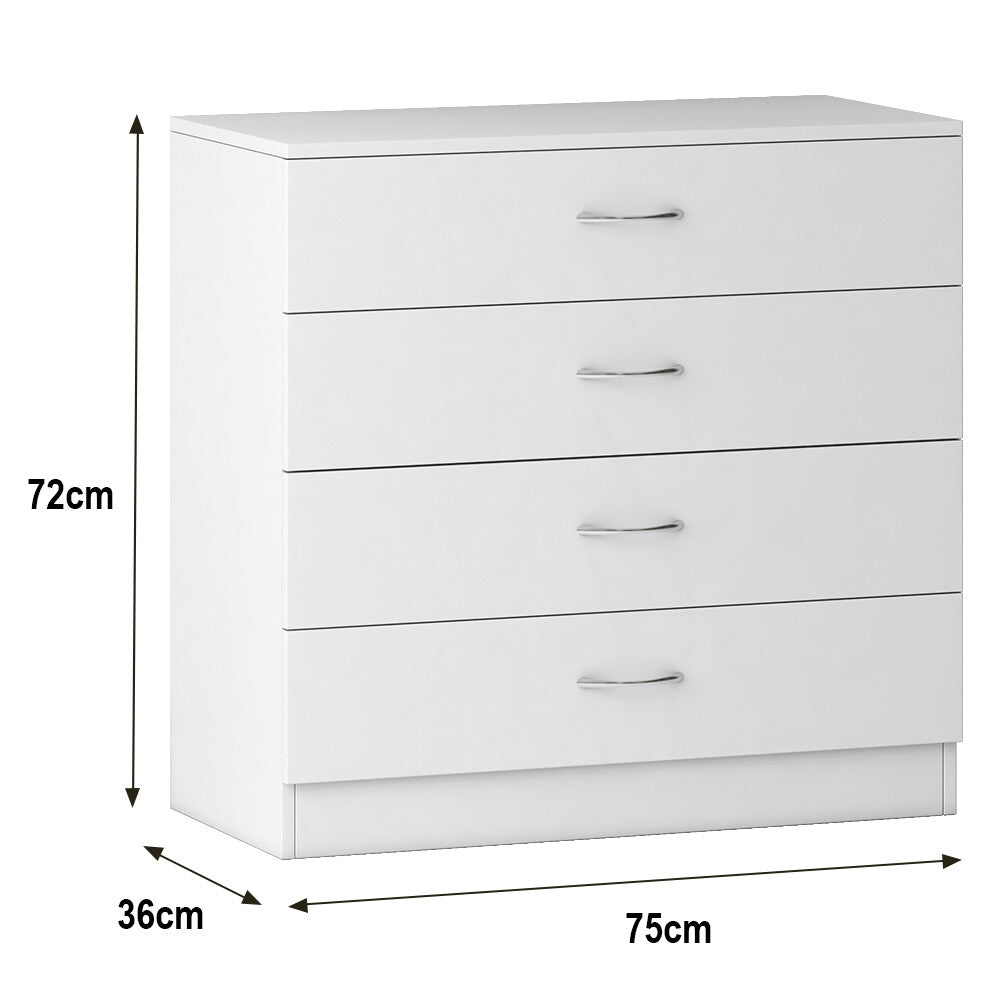 White Chest of Drawers 4 Drawer Nightstand Bedroom Storage Furniture