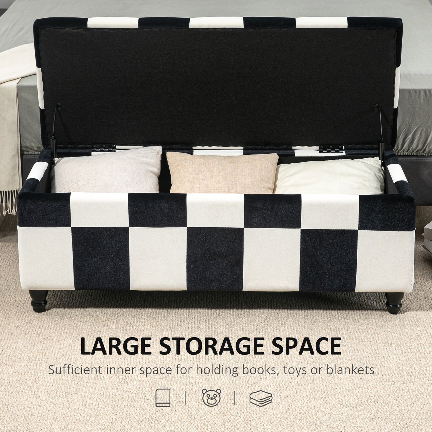 114 X 47 X 47Cm Velvet Storage Ottoman with Lid for Living Room Bedroom