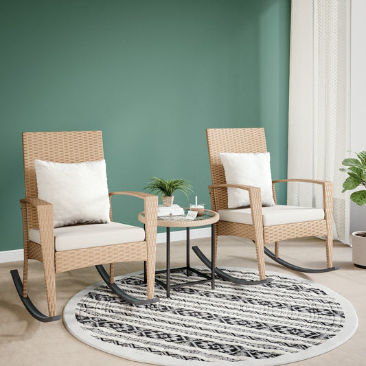 Mondeer PE Wicker Rocking Chair W/ Removable Cushion Wicker Rocking Armchair