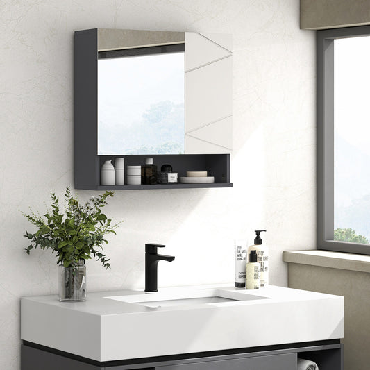 Kleankin Wall Mounted Bathroom Storage Cupboard W/ Mirror and Shelf, Light Grey