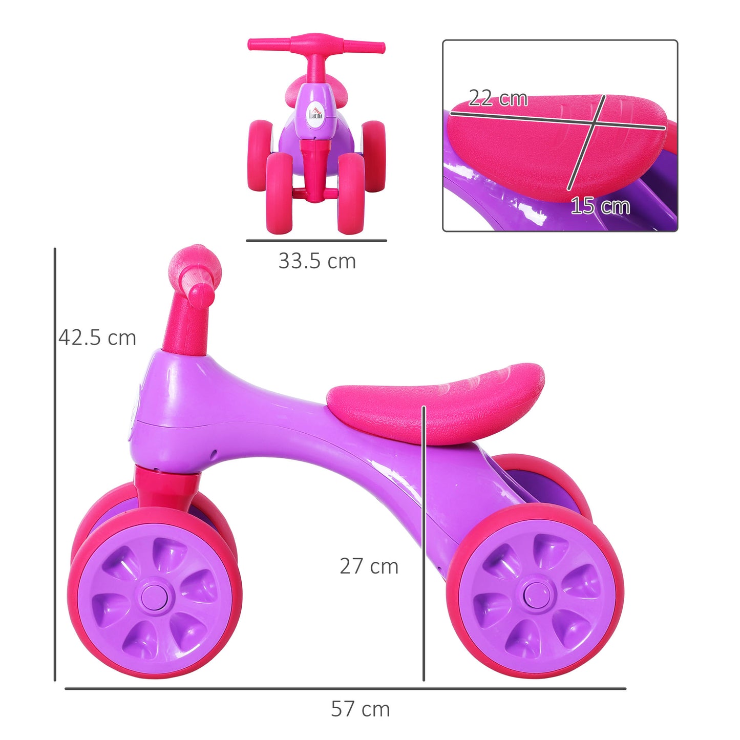 Baby Balance Bike Toddler Safe Training 4 Smooth Rubber Wheels W/Storage Bin