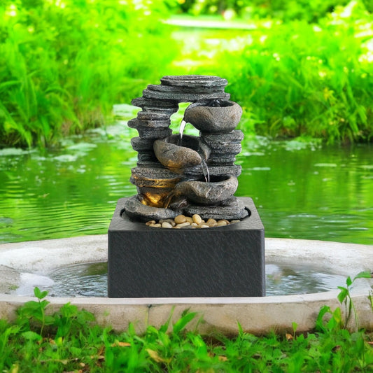 Water Fountain Feature Indoor Outdoor LED Fountain Waterfall Garden Decor