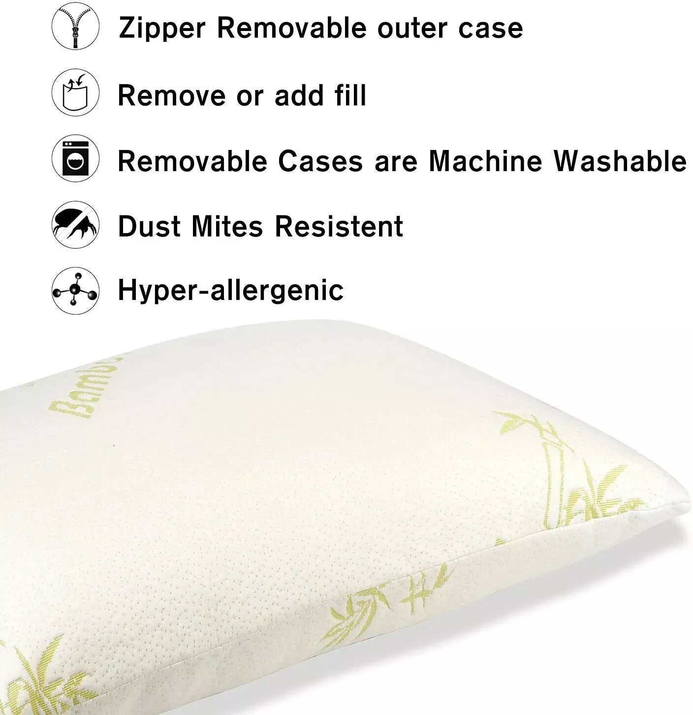 Bamboo Memory Foam Pillow – Anti-Bacterial Orthopedic Support for Head, Neck, and Back