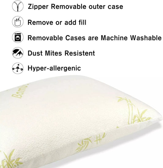 Bamboo Memory Foam Pillow – Anti-Bacterial Orthopedic Support for Head, Neck, and Back