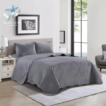 3-Piece Luxury Velvet Bedspread Set - Quilted Comforter Throw with Pillow Shams