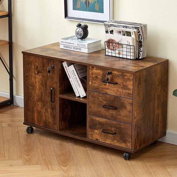 Brown Wood Storage Cabinet with Shelf Drawers