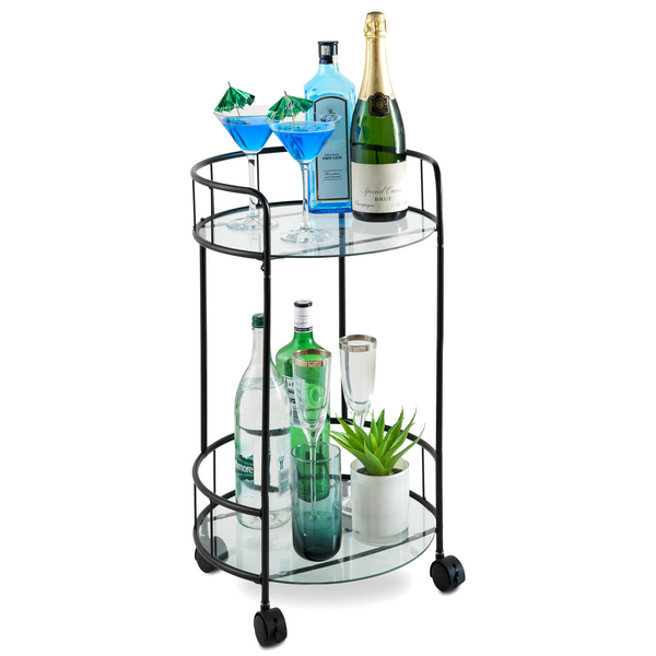 Drinks Trolley With Glass Shelf and Mini Bar