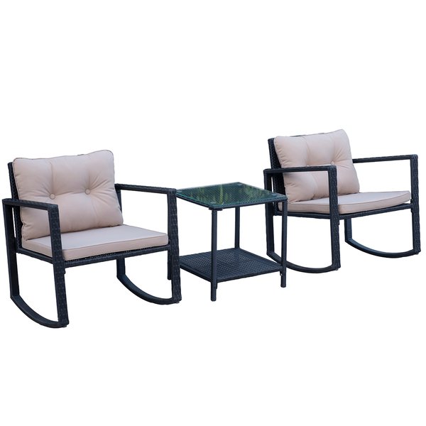 3 Pcs Rattan Rocking Set With Cushion - Cints and Home