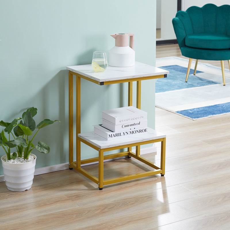 Side Table Double Layer End Table with steel frame - Cints and Home