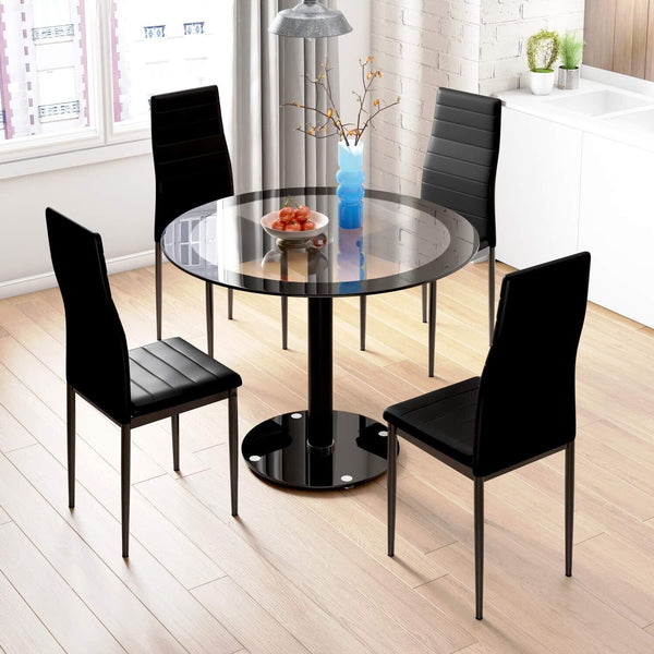 Black Dining Table With Tempered Glass Top