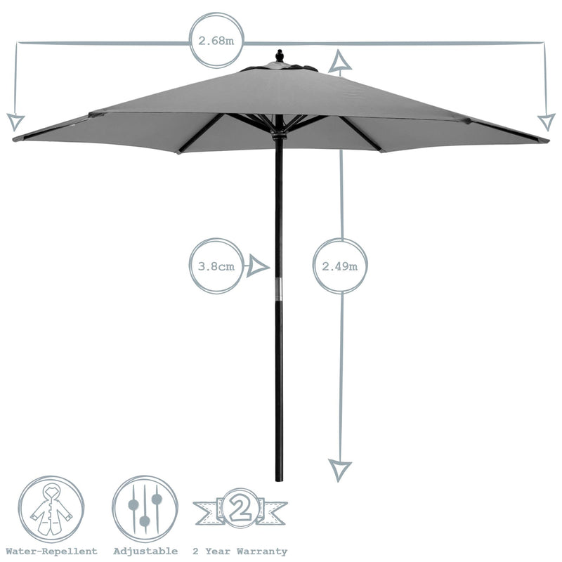 Garden Patio Parasol Umbrella Hardwood Frame 2.7m