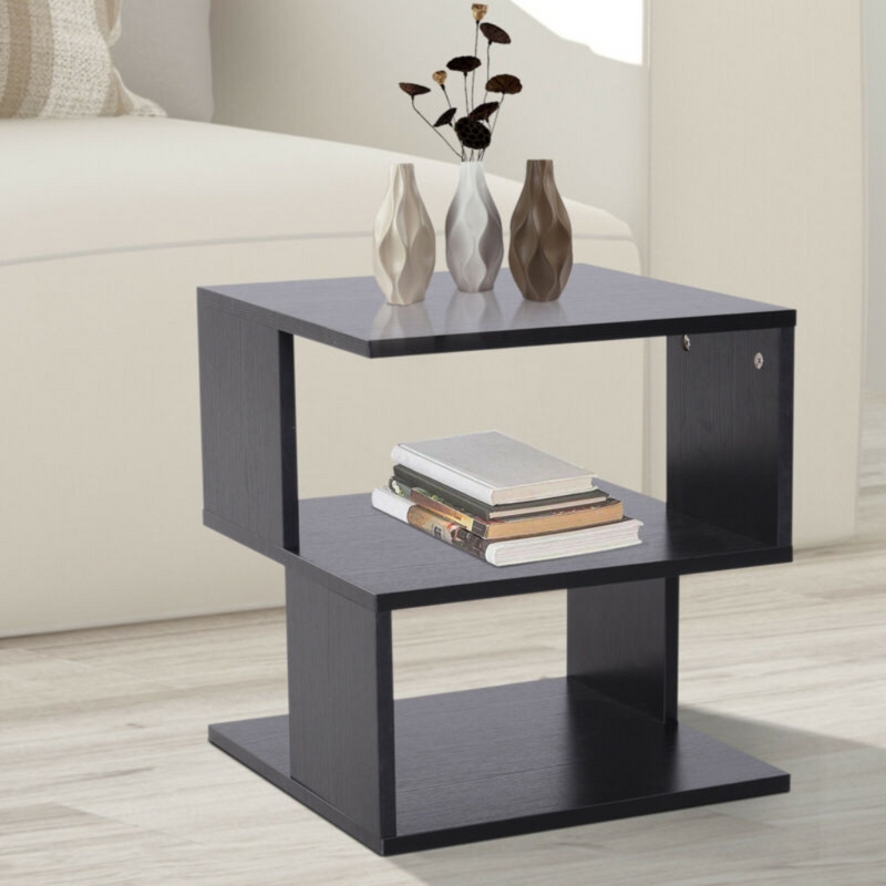 2 Tier Square Wooden Coffee Side Table With Storage Shelf Rack - Cints and Home