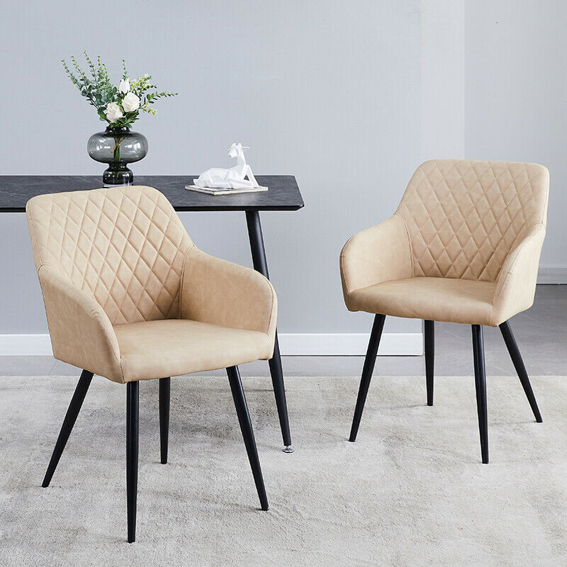 2x Dining Chairs Set Velvet/Faux Leather Upholstered Metal Legs - Cints and Home