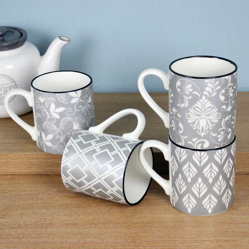 Matt Porcelain Mugs Set Of 4 Grey & White - Cints and Home