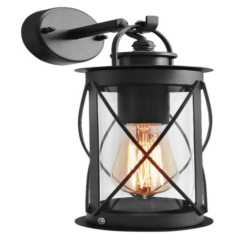 Black Metal Outdoor Wall Lantern Light with Glass - Cints and Home