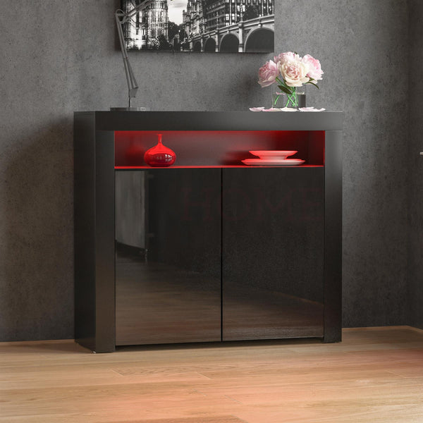 Black LED Sideboard High Gloss Modern Buffet Cupboard Display Cabinet - Cints and Home