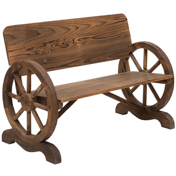 2-Seater Fir Wooden Outdoor Wheel Bench - Cints and Home