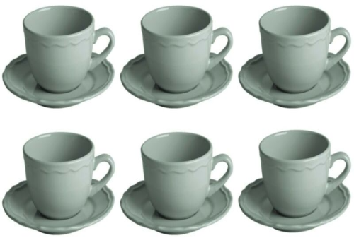 Set Of 6 Grey Ceramic Mug and Saucer - Cints and Home