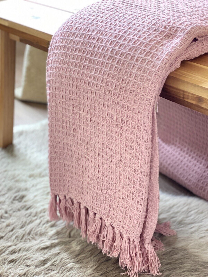 Fringed Pink Sofa Blanket