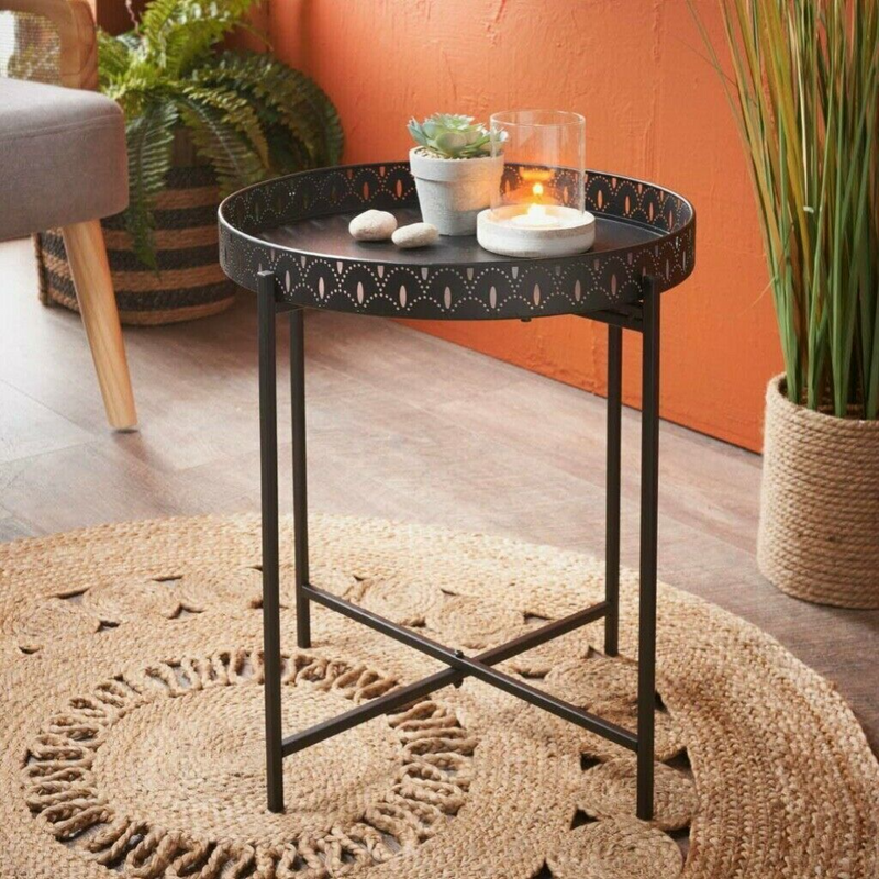 Black Metal Side Table With Removable Top - Cints and Home