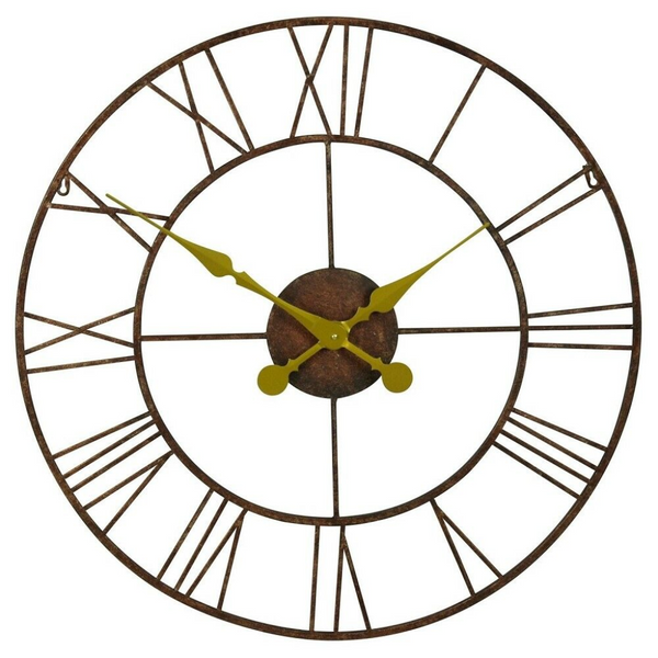 Rustic Large Metal Wall Clock with Gold Hands - Cints and Home