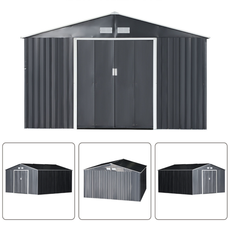 2 Doors Galvanized 13 X 11ft Outdoor Garden Storage - Cints and Home