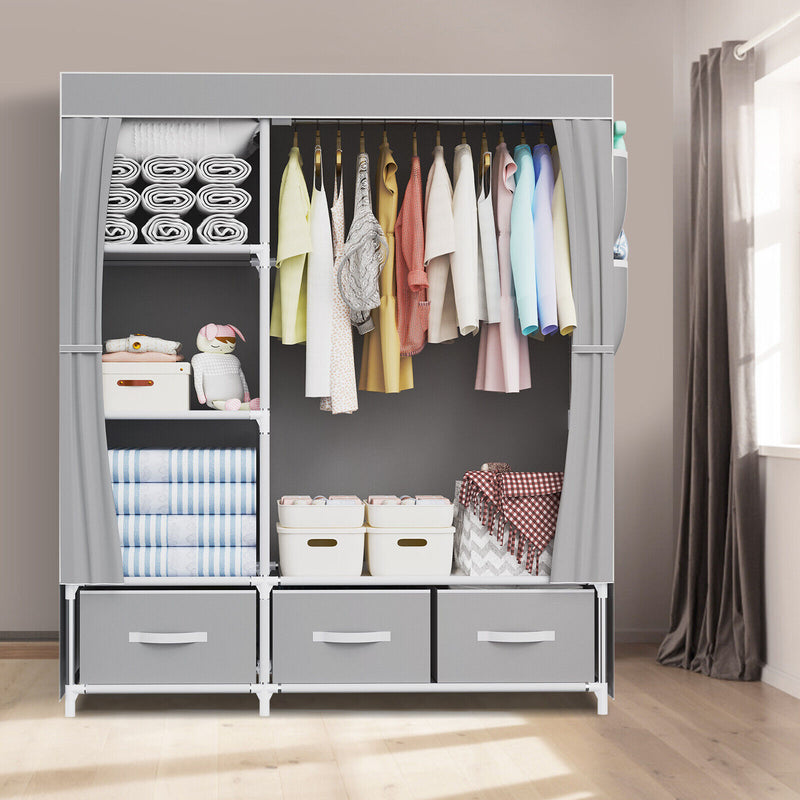 Clothes Closet With Shelves and 3 Storage Boxes