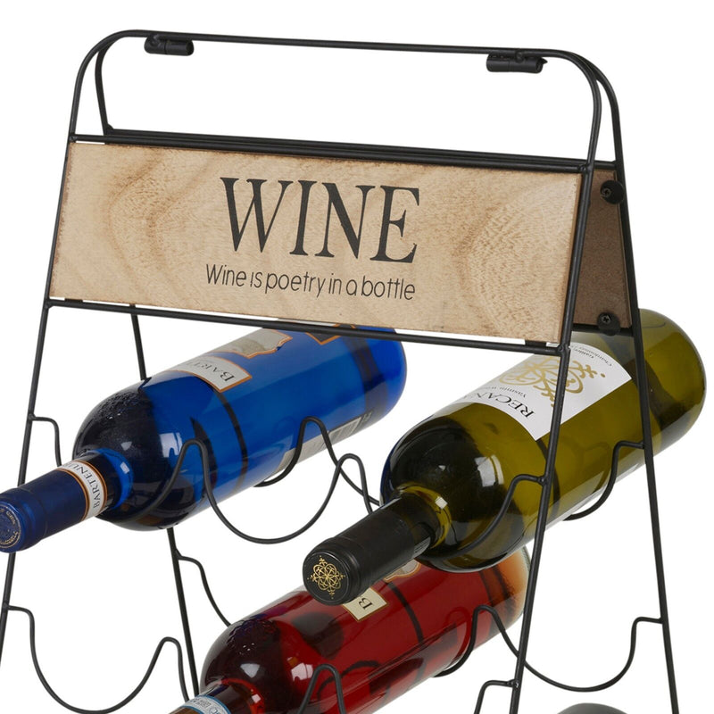 9-Wine Bottles Vintage Wire Wooden Metal Rack Storage Holder Bar Display Stand