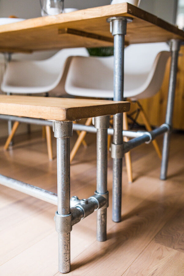 Reclaimed Scaffold Board Table With Steel Legs