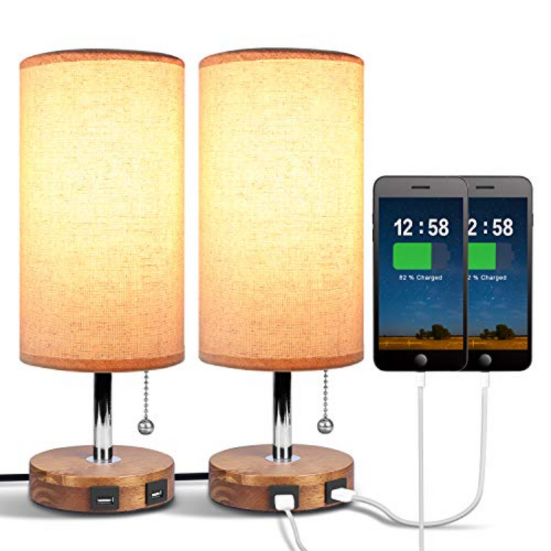Dual USB Stylish Bedside Table Lamp(Pack of 2) - Cints and Home
