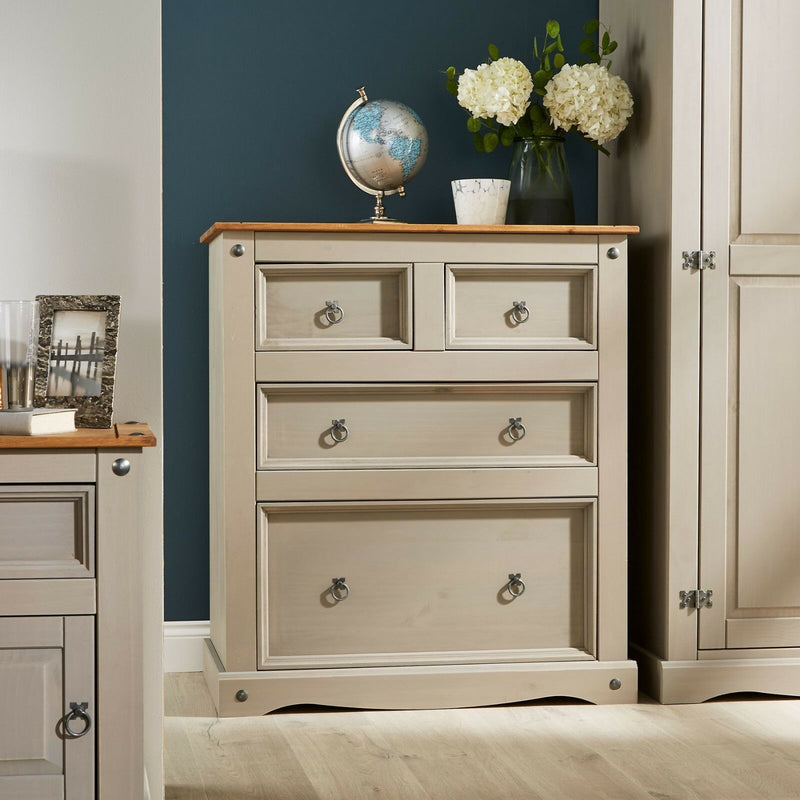 Grey Pine Bedroom Wardrobe With Ottoman Bedside - Cints and Home