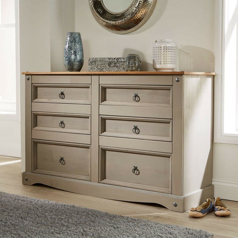 Grey Pine Bedroom Wardrobe With Ottoman Bedside - Cints and Home