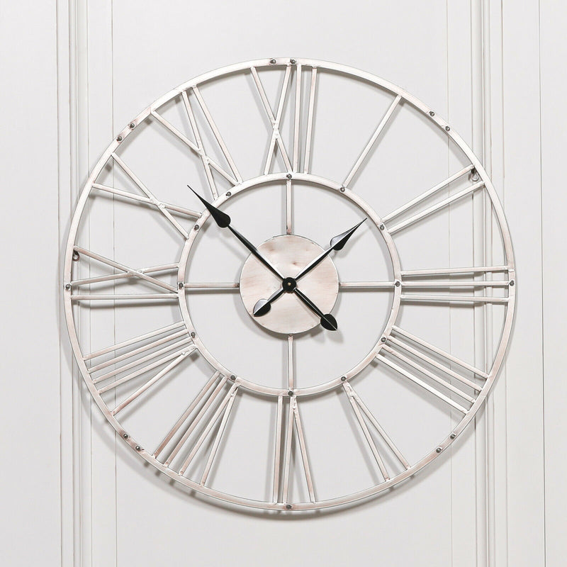 92cm Roman Vintage Silver Metal Wall Clock - Cints and Home
