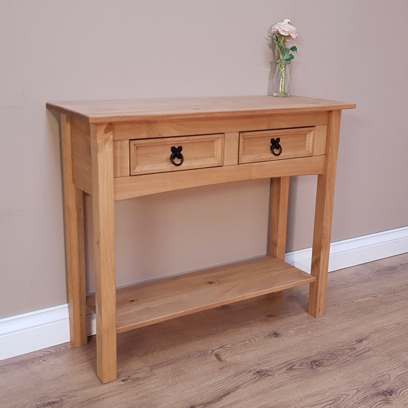 Corona Console Table 2 Drawer Mexican Solid Pine Hallway - Cints and Home