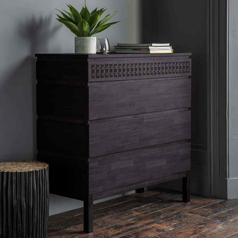 Matt Black Antique Chest Of 4 Drawers - Cints and Home