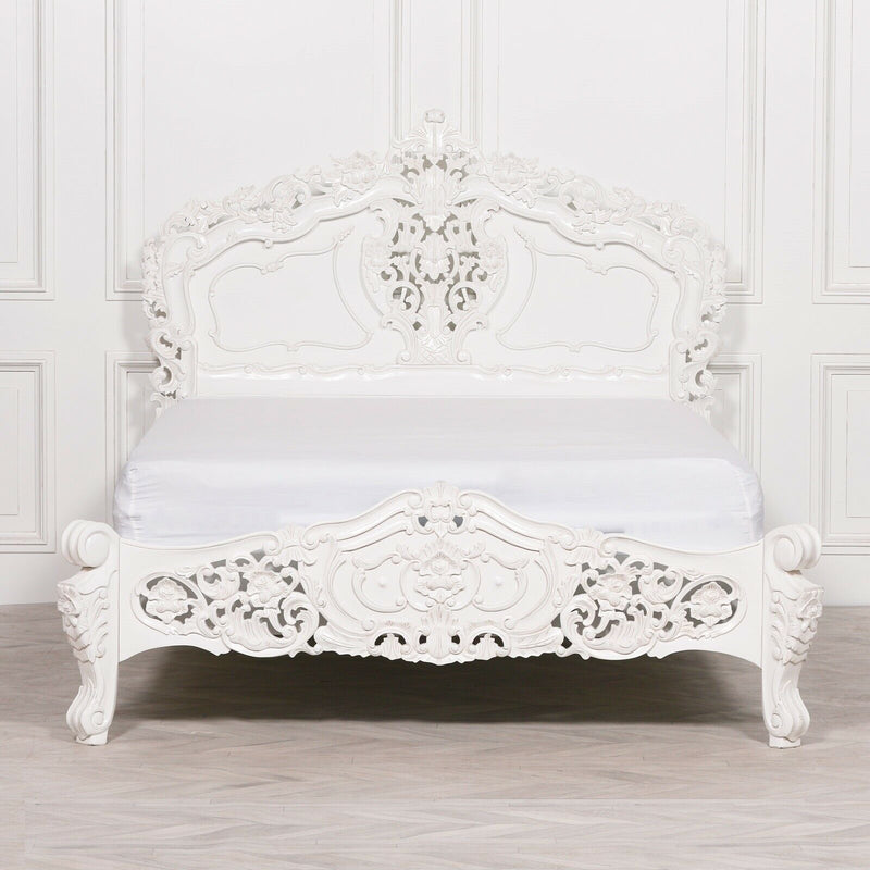 4ft6 Double White Painted Mahogany Bed - Cints and Home