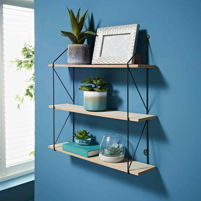 3 Tier Metal Hanging Wall Wooden Shelve - Cints and Home