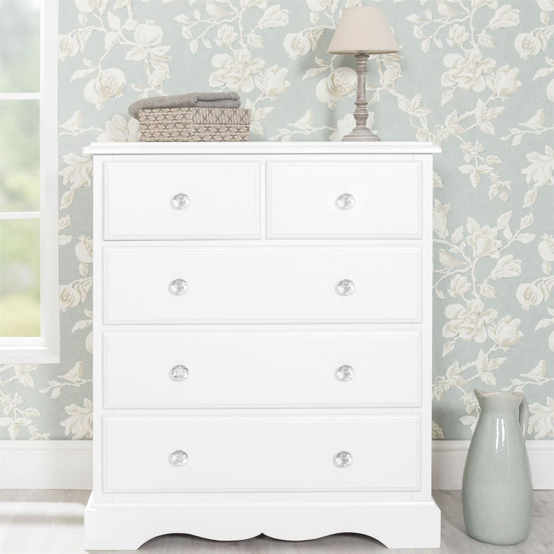 Quality 2 over 3 chest of drawers with crystal handles - Cints and Home